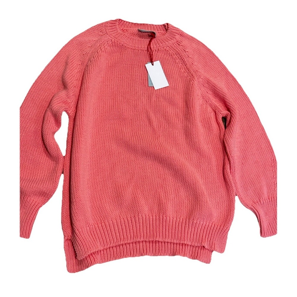 NWT VOYAGEUR BY MERSEA 100% COTTON Coral LOOSE-KNIT PULLOVER SWEATER, SIZE S M
